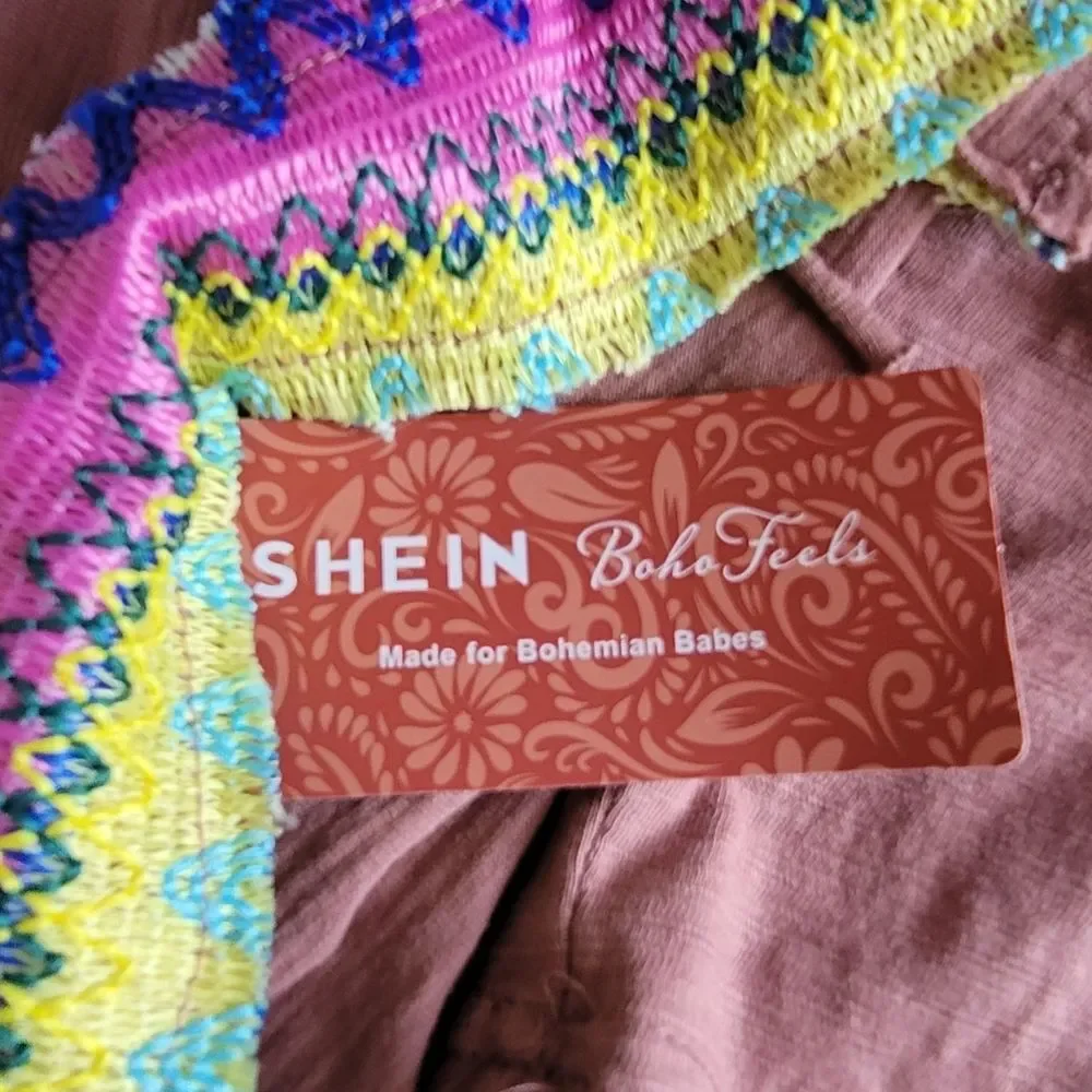 Shein Boho Feel Bohemela Round Neck Short Sleeve Loose FiT pink Size Xl - Picture 8 of 15